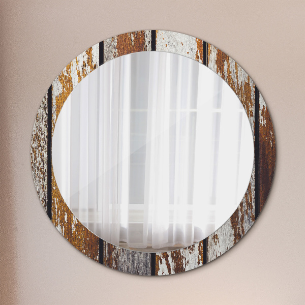 Round printed mirror Vintage dark wood