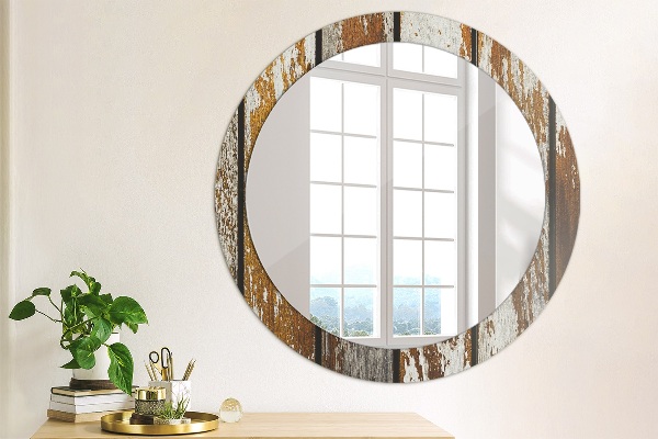 Round printed mirror Vintage dark wood