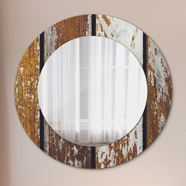 Round printed mirror Vintage dark wood