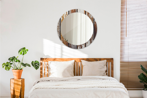 Round printed mirror Vintage dark wood