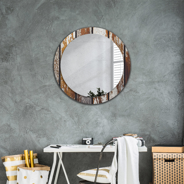 Round printed mirror Vintage dark wood