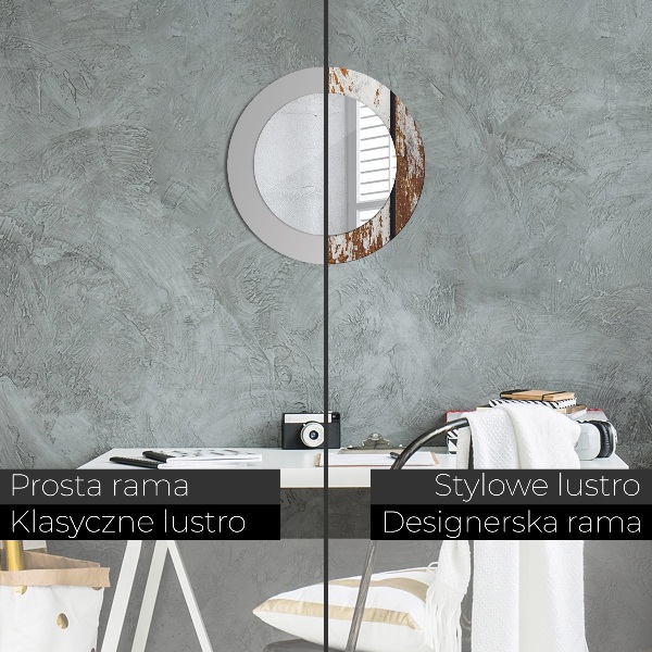 Round printed mirror Vintage dark wood