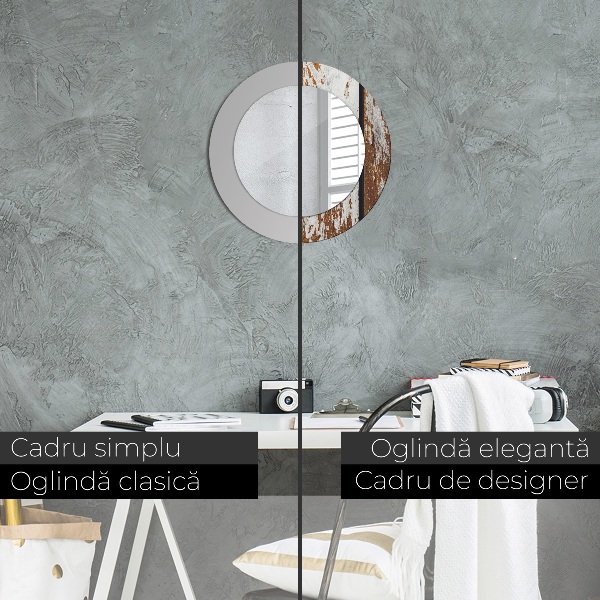 Round printed mirror Vintage dark wood