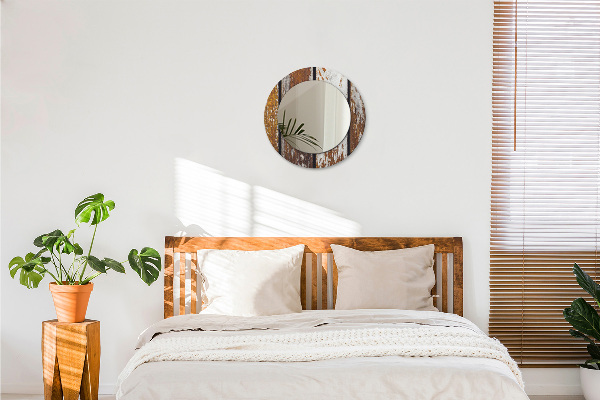 Round printed mirror Vintage dark wood