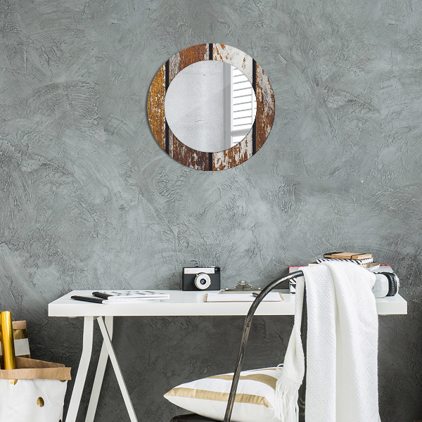Round printed mirror Vintage dark wood