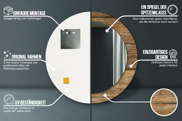 Round printed mirror Old wood