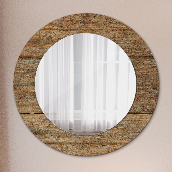 Round printed mirror Old wood