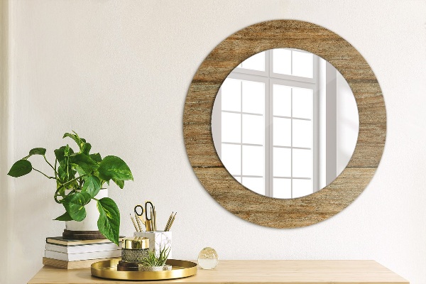 Round printed mirror Old wood