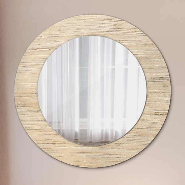 Round printed mirror Light wood