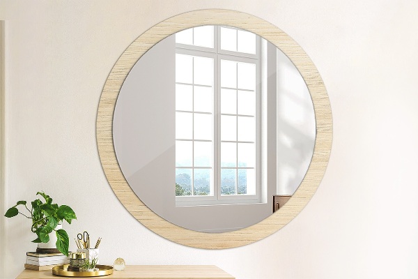 Round printed mirror Light wood