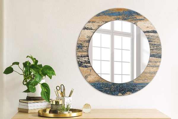 Round decorative mirror Abstract wood