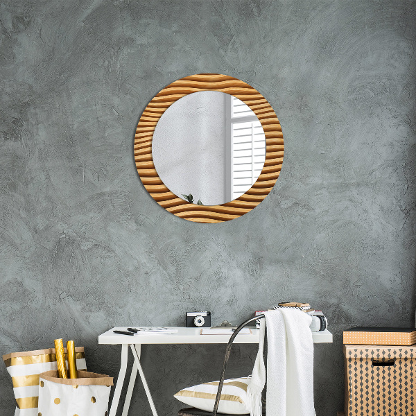 Round mirror frame with print Wooden wave