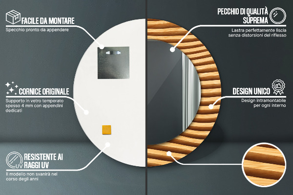 Round mirror frame with print Wooden wave