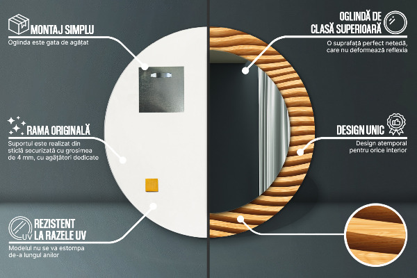 Round mirror frame with print Wooden wave