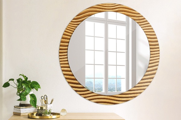 Round mirror frame with print Wooden wave
