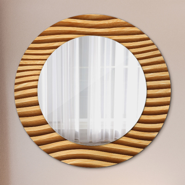 Round mirror frame with print Wooden wave