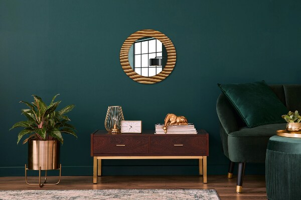 Round mirror frame with print Wooden wave