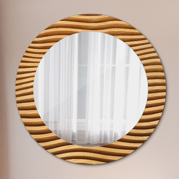 Round mirror frame with print Wooden wave