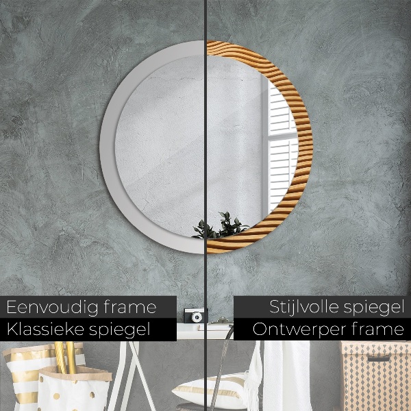 Round mirror frame with print Wooden wave
