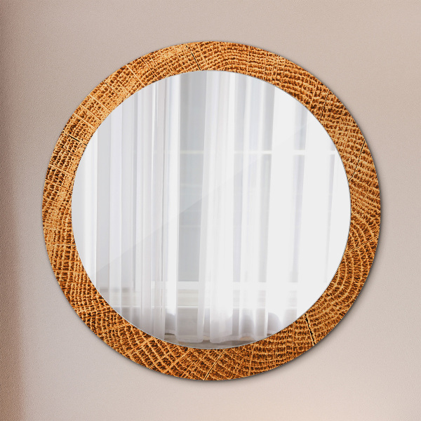 Round mirror frame with print Oak wood