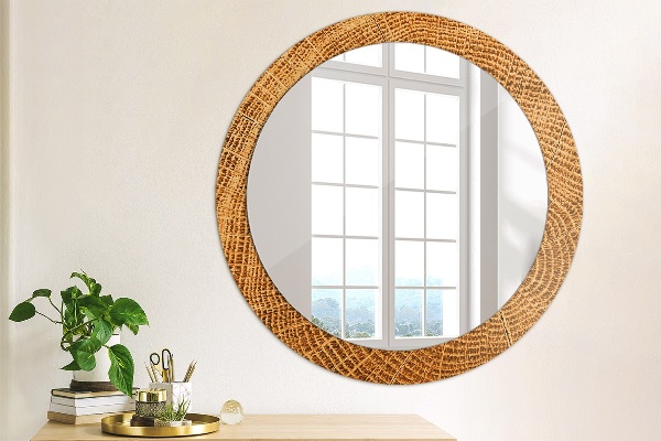 Round mirror frame with print Oak wood