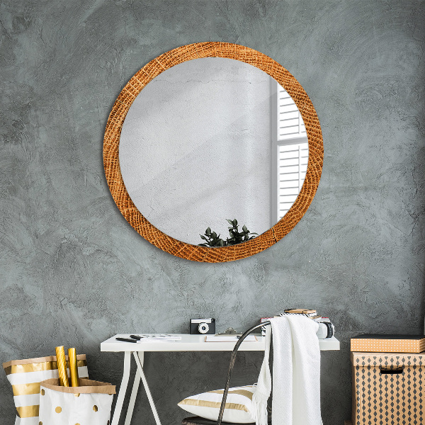 Round mirror frame with print Oak wood