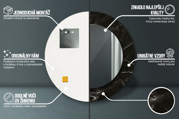 Round mirror frame with print Marble stone