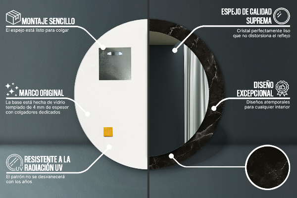 Round mirror frame with print Marble stone