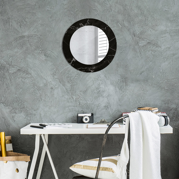 Round mirror frame with print Marble stone