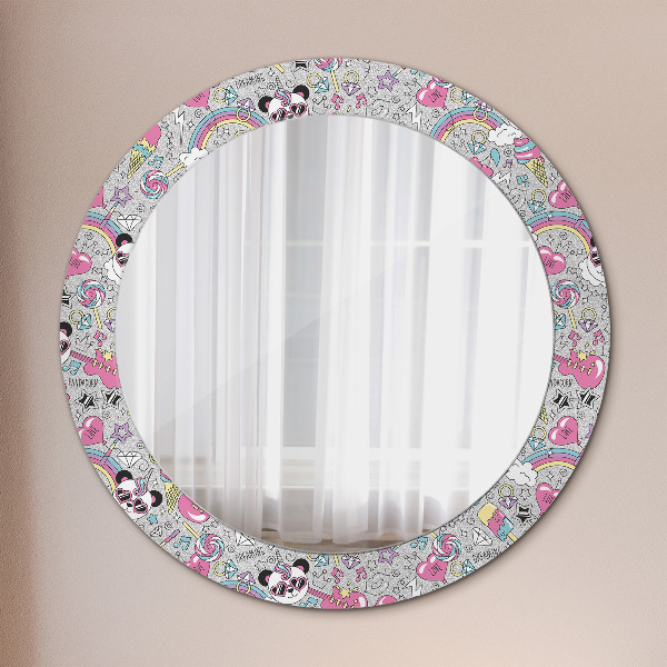 Round wall mirror decor Panda unicorn