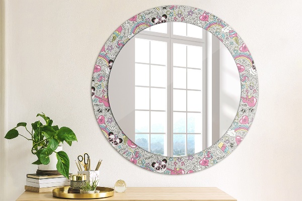 Round wall mirror decor Panda unicorn