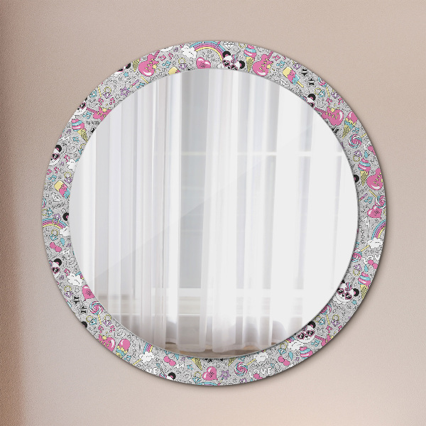 Round wall mirror decor Panda unicorn