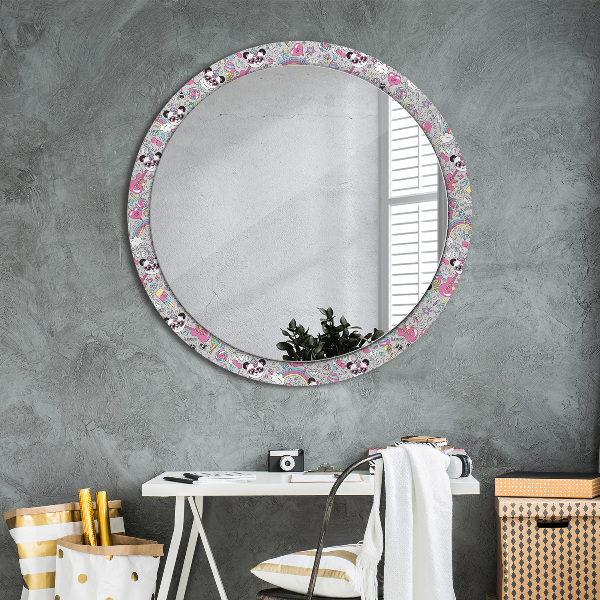 Round wall mirror decor Panda unicorn