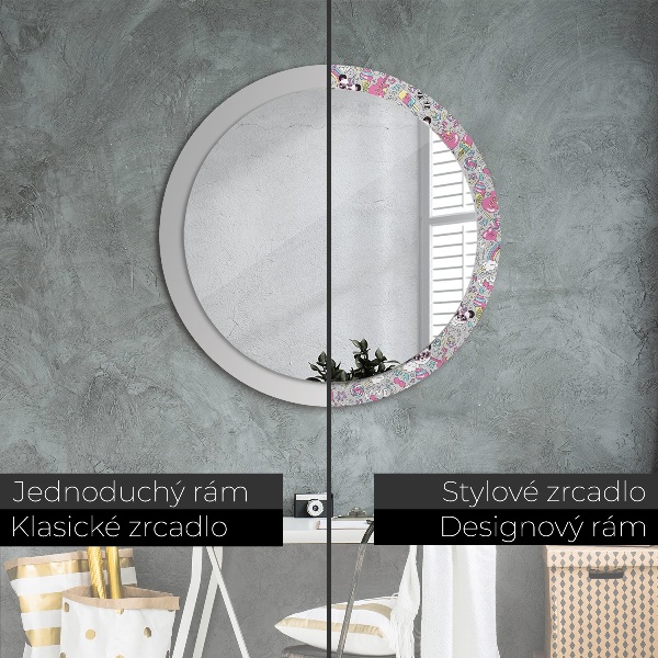 Round wall mirror decor Panda unicorn