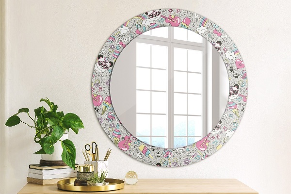 Round wall mirror decor Panda unicorn
