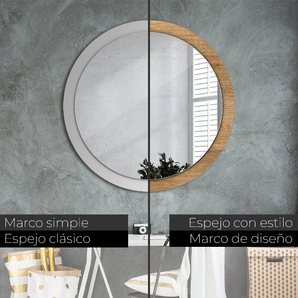 Round printed mirror Wood texture