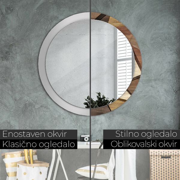 Round printed mirror Geometric 3d wood