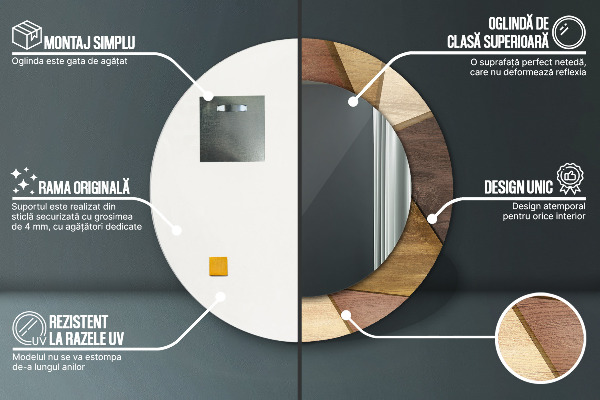 Round printed mirror Geometric 3d wood