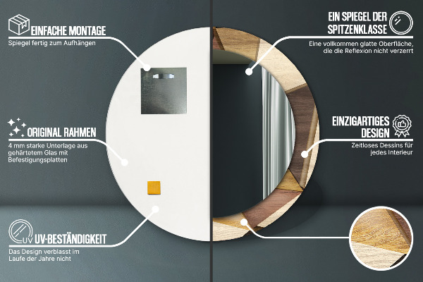 Round printed mirror Geometric 3d wood