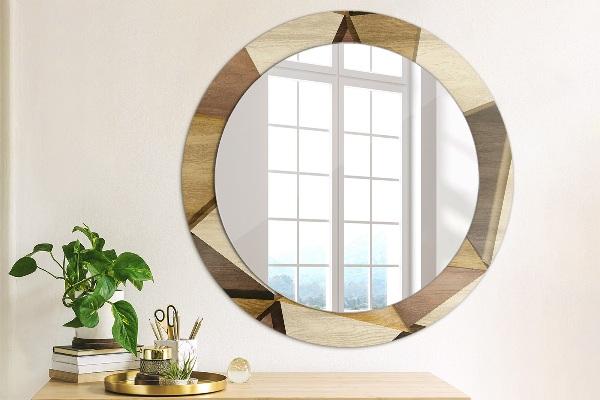 Round printed mirror Geometric 3d wood