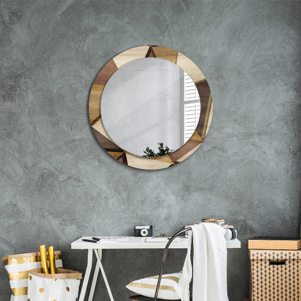 Round printed mirror Geometric 3d wood