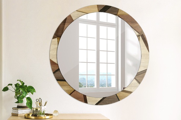 Round printed mirror Geometric 3d wood