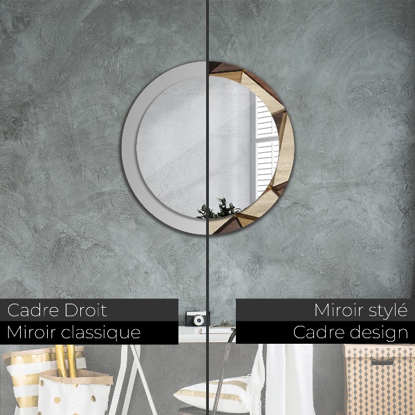 Round printed mirror Geometric 3d wood
