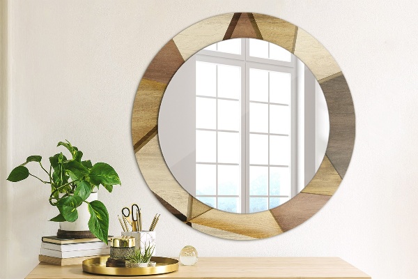 Round printed mirror Geometric 3d wood