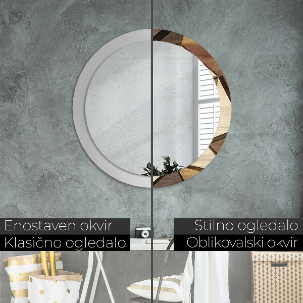 Round printed mirror Geometric 3d wood