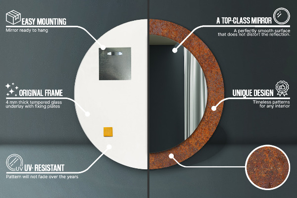 Round printed mirror Rusty metal