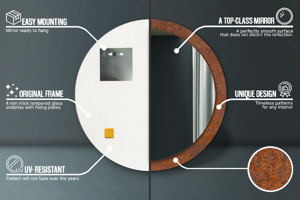 Round printed mirror Rusty metal