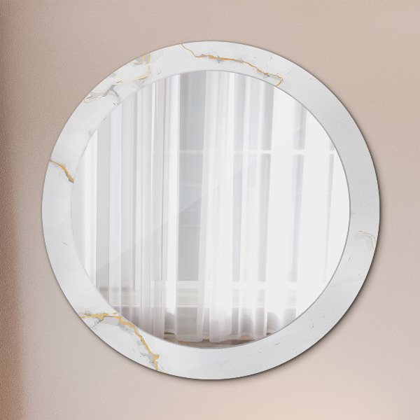 Round printed mirror White golden marble