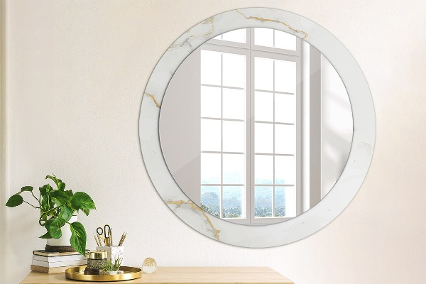 Round printed mirror White golden marble