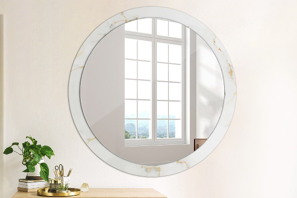 Round printed mirror White golden marble